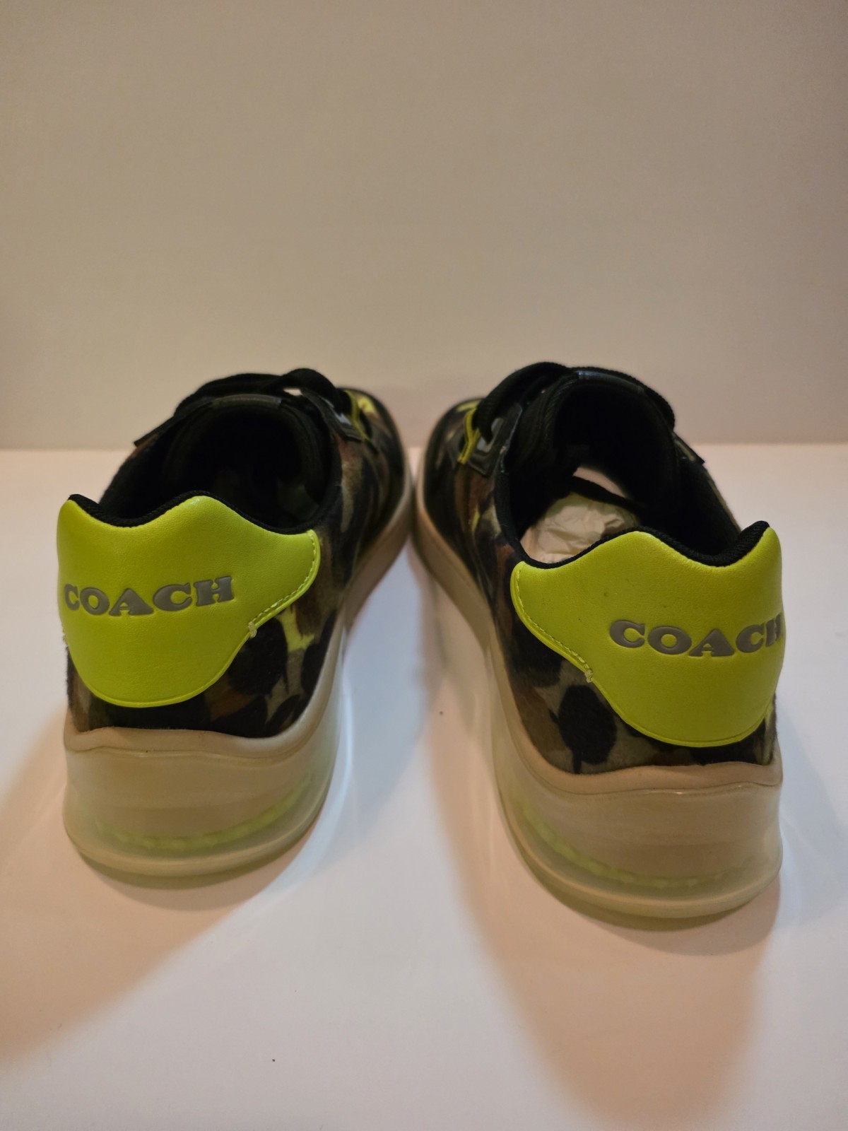 COACH Citysole Court Men’s Low Top Lace-Up Camo Sneakers Black/Neon Yellow C5937