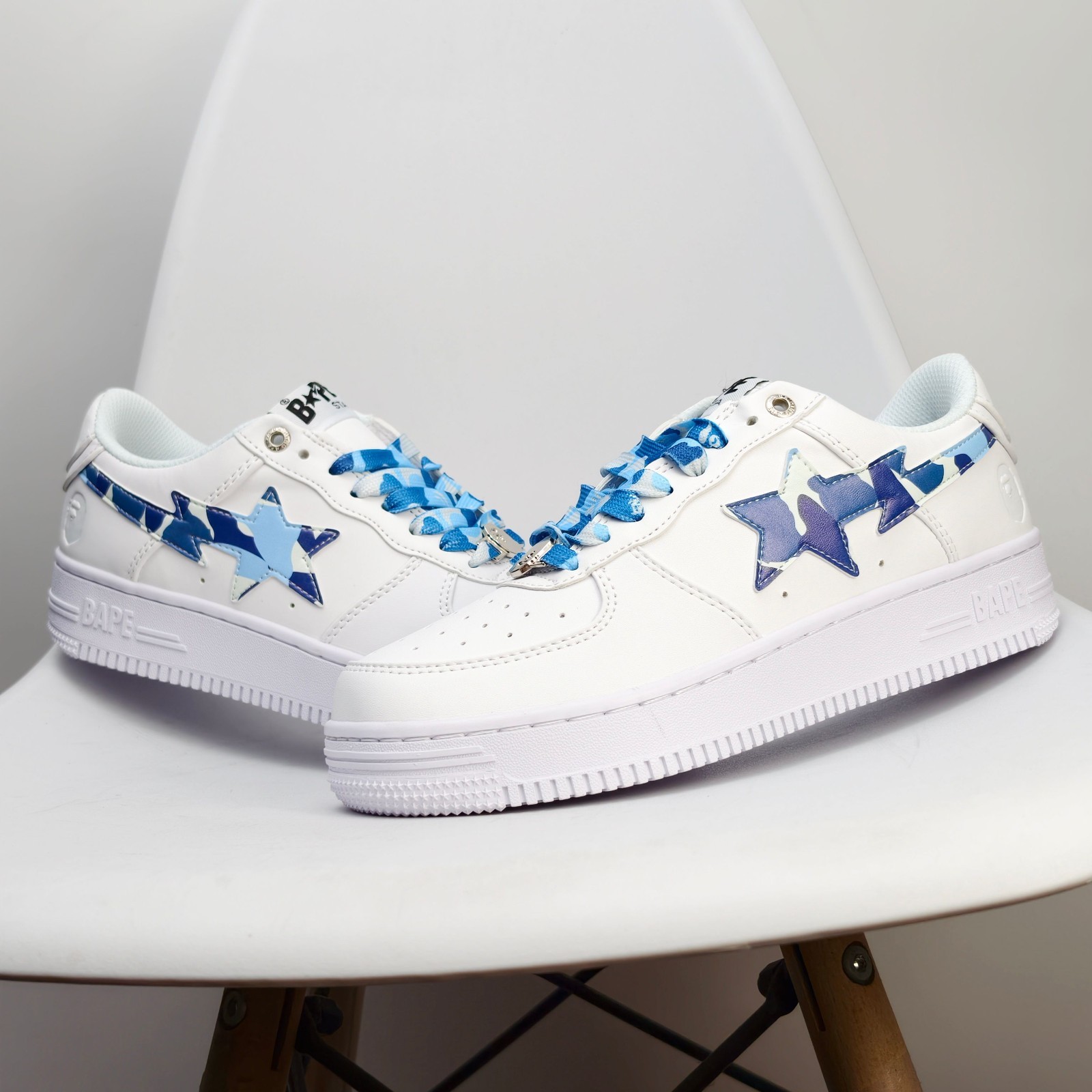 Bathing Ape BAPE STA Low White ABC Blue Camo Star Sneakers 1K70191335 Men Shoes