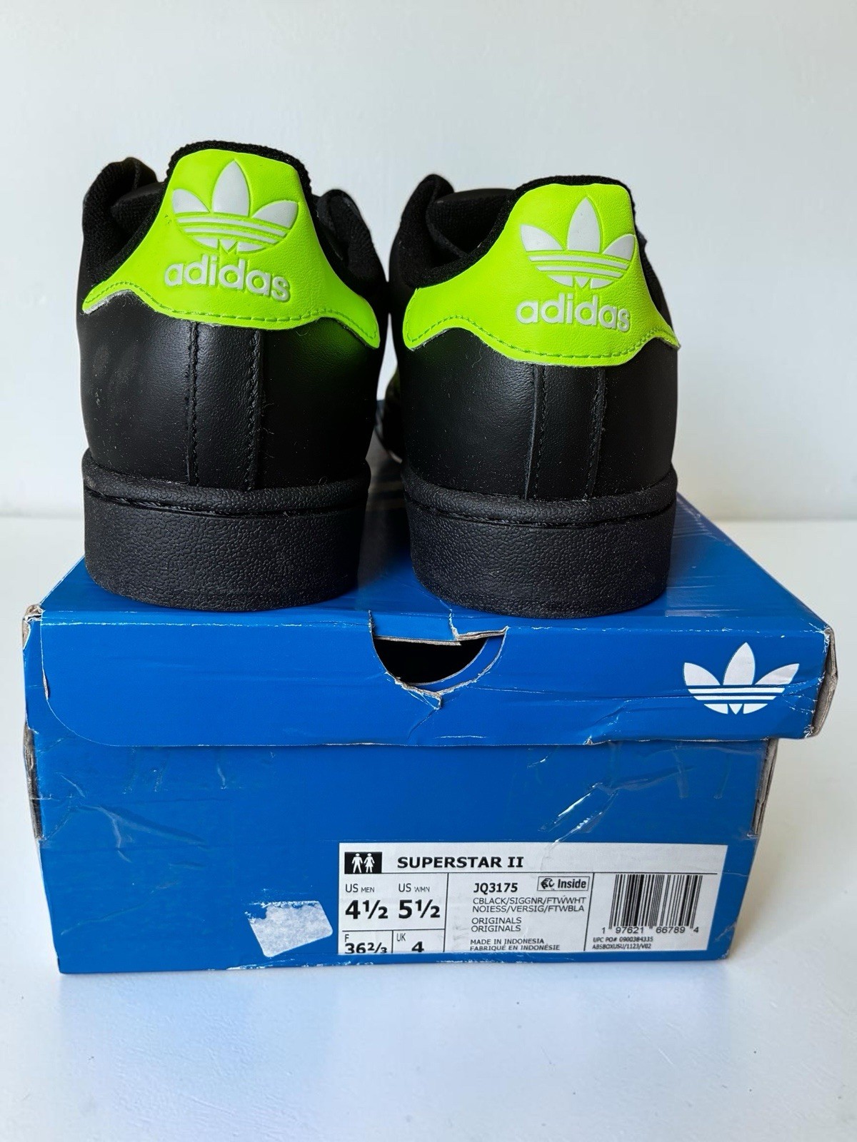 adidas Superstar II Men’s Low Top Black/green Size 4.5 men, 5.5 women US NEW