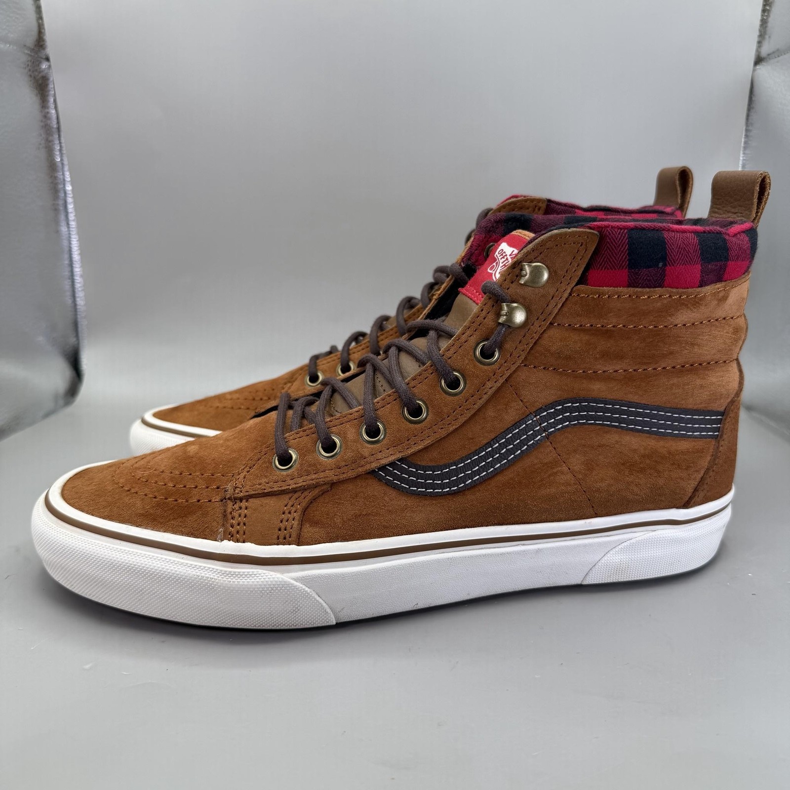 Vans SK8 Hi MTE Plaid Brown Shoes Mens Size 10 Suede Sneakers Glazed Ginger