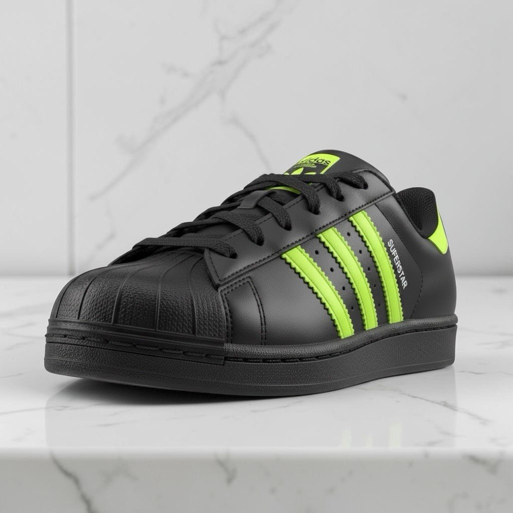 adidas Superstar II Men’s Low Top Black/green Size 4.5 men, 5.5 women US NEW
